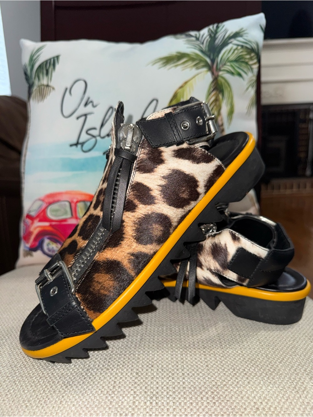 Giuseppe Zanotti Men'S Sandal Zip Slingback Animal Print Size 43.5